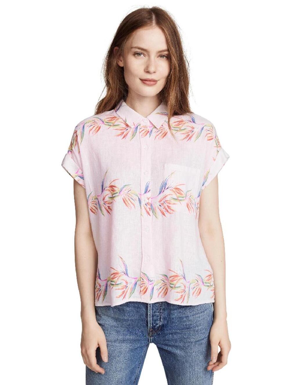 Rails Pink Whitney Birds of Floral Sleeveless Button Front Blouse Size 14